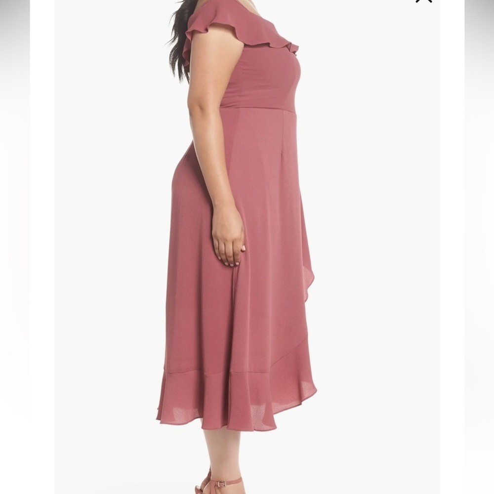 City Chic Dusty Rose Off Shoulder Midi Dress 16W Wedding Guest Bridesmaid - Picture 4 of 6